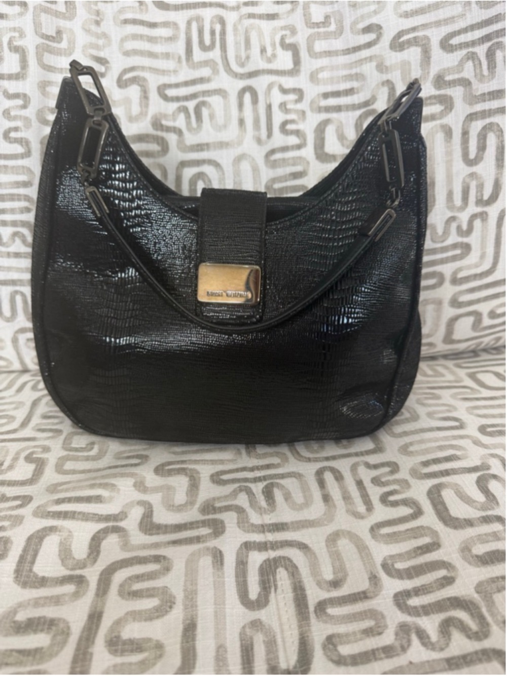 Stuart Weitzman Black Lizard Embossed Shoulder, 90s with no damage noted. Cute